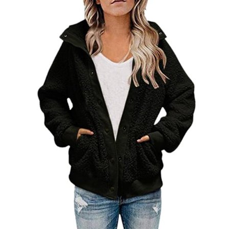 Naisten lyhyt talvineuletakki, pitkähihainen, pehmoinen takki, jossa on kaksoistaskut, yksivärinen