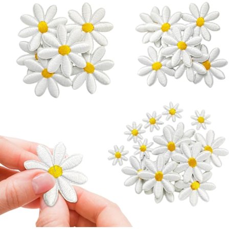 40 stk. 4 størrelser marguerit blomst stryge-på-mærker, søde broderede applikationer