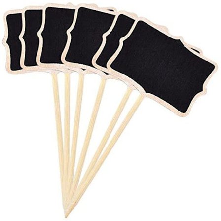 Pakke med 10 rektangulære planteskilte i træ, sorte planteskilte