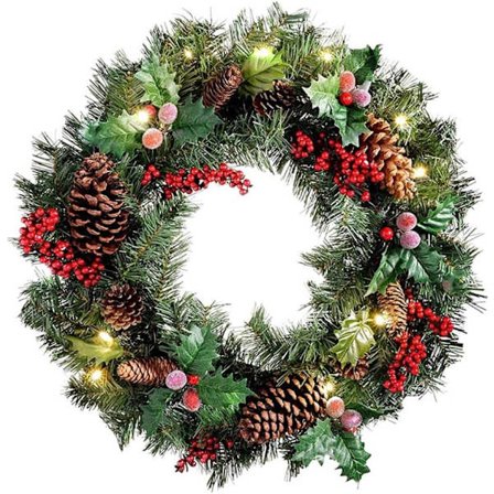 40 cm Upplyst Julkrans för Dörren med Ljus, Lysande Konstgjorda Kransar för Fönster, Öppen Spis, Väggdekoration