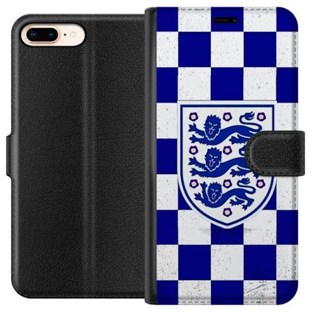 Yhteensopiva Lompakkokotelo Apple Apple iPhone 7 Plus Graafinen shakkiruudukkokuviointi sinisellä ja valkoisella, klassisella heraldisella vaakunalla