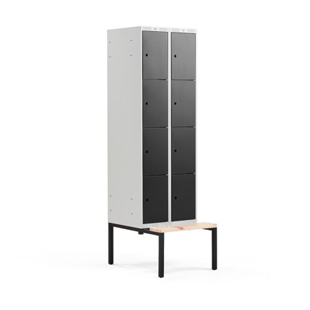 Kleiderspind CLASSIC mit Sitzbank, 2 Module/4 Türen, 2120 x 600 x 550 mm, schwarz