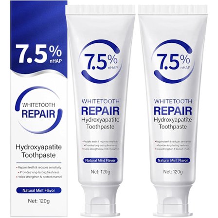 7,9 % Nano Hydroxyapatitt Tannkrem 2 stk. – Tannkjøttpleie, styrker, reparerer tenner og reduserer følsomhet, gir langvarig friskhet, forebygger hull