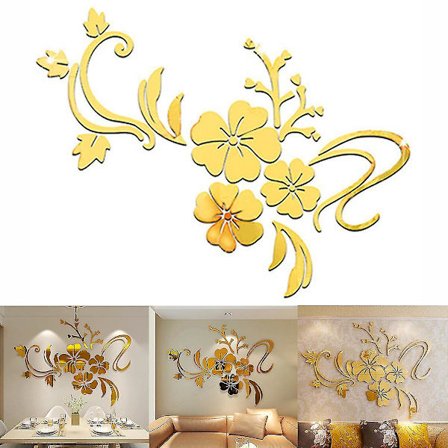 Blomsterranke Speil Veggklistremerke Kunst Selvklebende Dekaler Hjemmedekorasjon