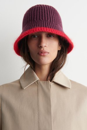COS Women's Contrast Tipped Wool Mohair Bucket Hat in Red