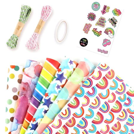 IC Gavepapir fødselsdag, regnbuefarvet foldet sæt