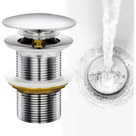 Vask Propp Pop-up Avløpssystem Click Clack Avfall, Rustfritt Stål Baderomsavløp uten Overfylling Anti-tette Sølv【PL】