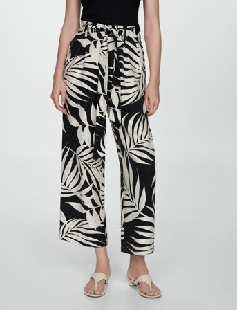 Mango Printed Trousers With Bow - Black - S