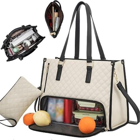 Matboks, 2-i-1 Matboks Håndveske Kombinasjon, 15,6-tommers Håndveske med Isolert Matrom, Matboks, Kjølebag for Kvinner