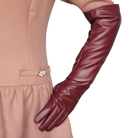 Lange Læderhandsker Dame Simuleringshandsker Silkeagtigt For Lange Over Albue Elegante Vanter 50CM Vinrød