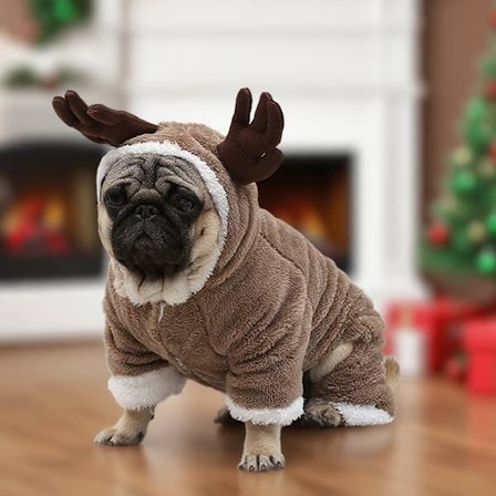 BAMDA Rensdyr Hunde Hættetrøje Vinter Vindtæt Kæledyrsfrakke med Trykknaplukning - Sødt Rensdyr Outfit til Små Mellemstore Store Hunde, Julekostume ..