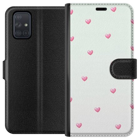 Kompatibel Tegnebogsetui til Samsung Samsung Galaxy A71 Minimalistisk mønster med lyserøde hjerter på en lysegrå baggrund, sødt og enkelt design