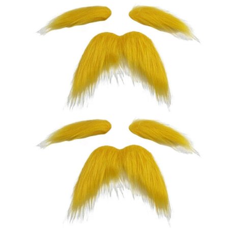 "Rolig Gul Herremoustache & Øjenbryn - 3-delt Selvklæbende Kostume Rekvisit til Maskerader, Udklædning og Cosplay" 2 stk. Large