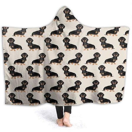 Dachshund Wiener Dog Hettempledde Plysj Teppe Mykt Bærbar Teppe Varmt Hettempledde Kåpe Poncho Kappe Wrap Badekåpe Sofa Sove Teppe Flanell Sengetøy 80