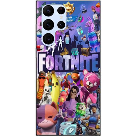 Kompatibelt Mobilskal till Samsung Samsung Galaxy S22 Ultra 5G Full of popular skins, weapons, llamas, Victory Royale symbols, and colorful details fr