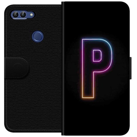 Yhteensopiva Lompakkokotelo Huawei Huawei P smart Minimaalinen neonkirjain P värin asteittaisella muutoksella ja valotehosteella mustaa taustaa vaste