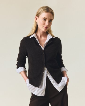 Lexington Cashmere blend strikket cardigan, mørkebrun melange