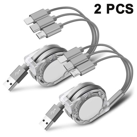 2 stk for Apple/Android/Type-C ladekabel 3 i 1 grå