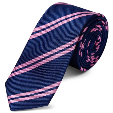 Corbata de 6 cm de seda azul marino con rayas dobles rosas para hombres - Corbatas estampadas
