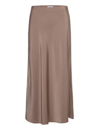 Ally Satin Stretch Skirt Skirts Satin Skirts Brun Marville Road*Betinget Tilbud