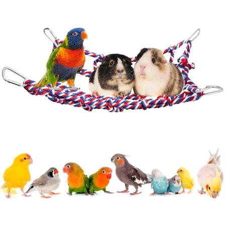 Papegøje Gynge (Rød 32*25 cm) - med 4 kroge - Fuglegynge - Klatrenet - Fugleleg