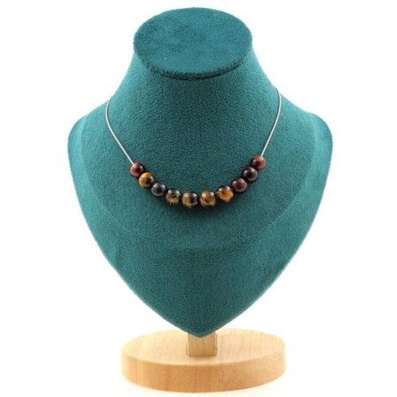 Sten og mineraler. Halskæde 10 Tiger Eye perler Mix farver 8 mm. Stålkæde Halskæde til kvinder, mænd. Brugerdefineret størrelse