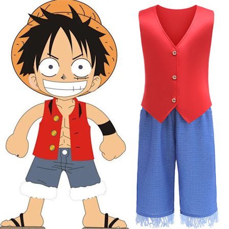 ONE PIECE Luffy Cosplay Anime Halloween Kostym Set Väst+byxor