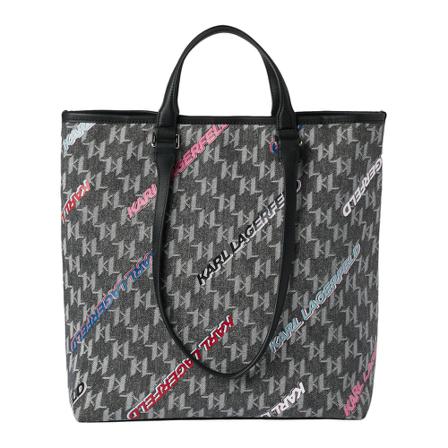 Karl Lagerfeld, Monogram Dnm Print Tote Bag Grijs, Dames, Maat:ONE Size