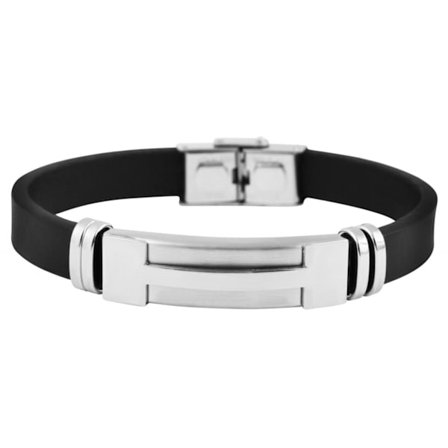 Svart Läder Armband/Läderarmband -Silver Detalj i Rostfritt Stål