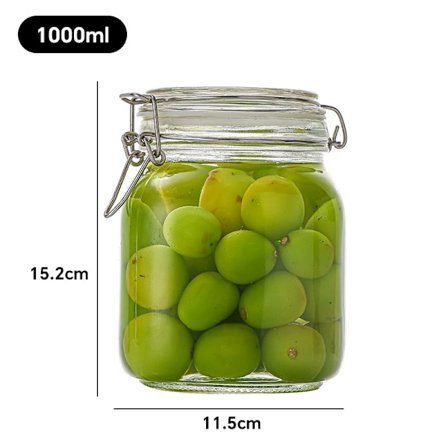 Fyrkantig Clip Top Burk 1L (1000ml) Lufttät Glasburk för Inläggning av Grönsaker Konservering av Chutneys Förvaring av Kaffebönor Nötter Pasta 