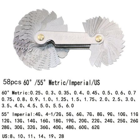 Metric & Imperial & US ruuvimittarin kierteen nousun mittaus