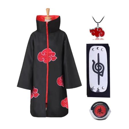 Akatsuki Uchiha Itachi manteldräkt lång dräkt med pannbandsring S