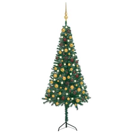 Plastgran För Hörn Med Led Och Julgranskulor Grön 120 Cm Pvc