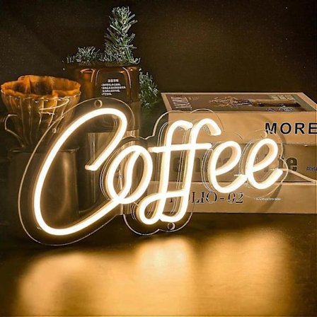 Coffee LED Neon Sign, Varmvit Neon Sign för Väggdekor, USB-driven Ljusskylt med Strömbrytare
