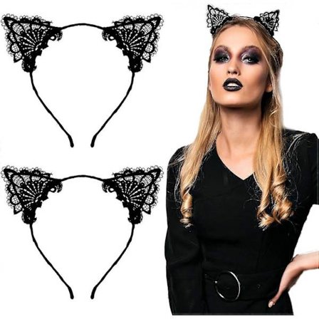 2 stk. Katteøre-hårbøjle i blonde, sort Halloween-kostume, hårbånd, festhårbøjle, hoved, fødselsdag, udklædning, hovedbeklædning, festival, cosplay, 