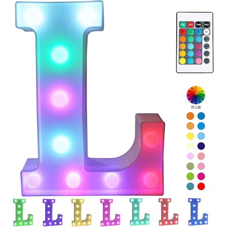Fargerike LED-lysbokstaver med RGB-lys for bryllup, bursdag, julepynt med fjernkontroll - Bokstav L