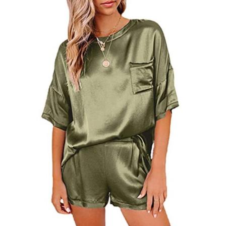 2 kpl Naisten pyjamasetti lyhythihaiset kesäasut Army Green XL