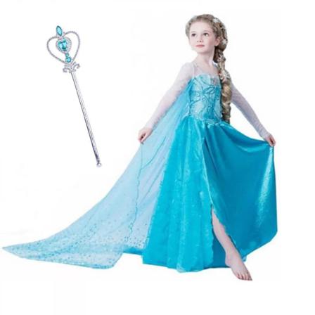 Elsa Prinsess Klänning + Spö/trollstav 120 Cl