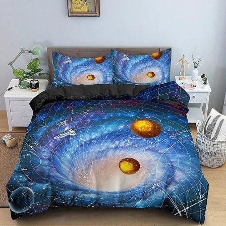 3D Galaxy Sängkläder Set Universum Yttre Rymden Påslakan King Queen Psykedelisk Stjärnklar Himmel Planet Täcke Överdrag, mjukt Täcke