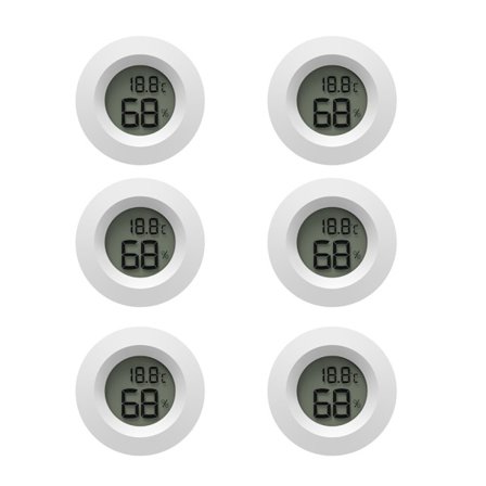 (6 stk, Hvid) Mini Digital LCD Termometer Hygrometer Temperatur Fugtighed -50~70°C 10%~99% RH Thermo