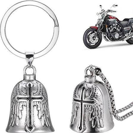 2 st Motorcykel Skydds Klocka, Ängel Skydds Ridande Klocka med Kedja, Rostfritt Stål Motorcykel Klockor Lycka Ridande Klocka, Motorcykel Tillbehör 