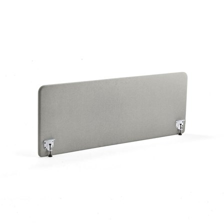 Bordskærm ZONE, inkl. hvide beslag, 1800X650x36 mm, stof Hush, lysegrå