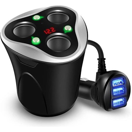 3 Uttag Cigarettändare Splitter Power + 3 USB Billaddare 120W