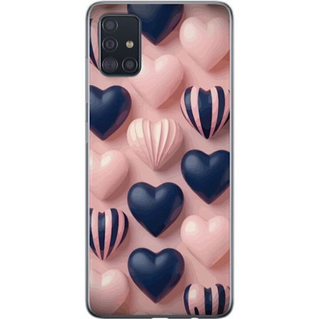 Kompatibelt Mobildeksel til Samsung Galaxy A51 Myke tredimensjonale hjerter i rosa og marineblå toner i et romantisk mønster