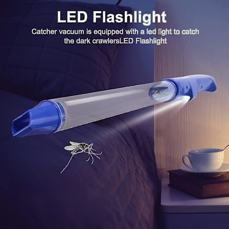 Kraftig støvsuger til insektfangst, edderkoppe- og insektfælder med USB-genopladelig blå skadedyrsbekæmpelse, håndholdt LED-lommelygte til insekter