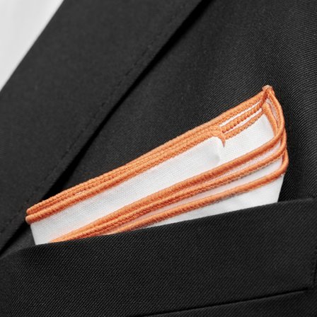 Biała poszetka z pomarańczowymi krawędziami dla mężczyzn - Jednokolorowe poszetki