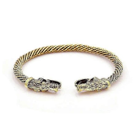 Vintage Justerbart Viking Dubbel Varg Huvud Armband för Män Punk Mode Smycken Manlig Könstillbehör Metall Zinklegering