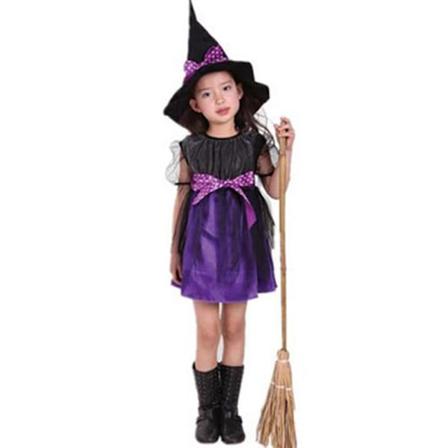Barn Pige Heksekjole Hat Halloween Cosplay Kostume Fest Dekoration Lilla purple 160cm