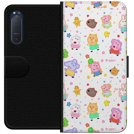 Yhteensopiva Lompakkokotelo Sony Xperia 5 II Värikkäät piirretyt eläinhahmot leikkisässä tyylissä tähtien ja pisteiden kera vaalealla taustalla