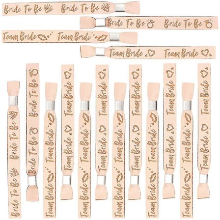 16 kpl polttarirannekkeita kudottua etikettimateriaalia, Team Bride -rannekkeet häihin, polttareihin